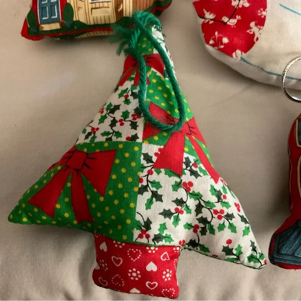 vintage stuffed handmade sewn christmas ornaments set of 6